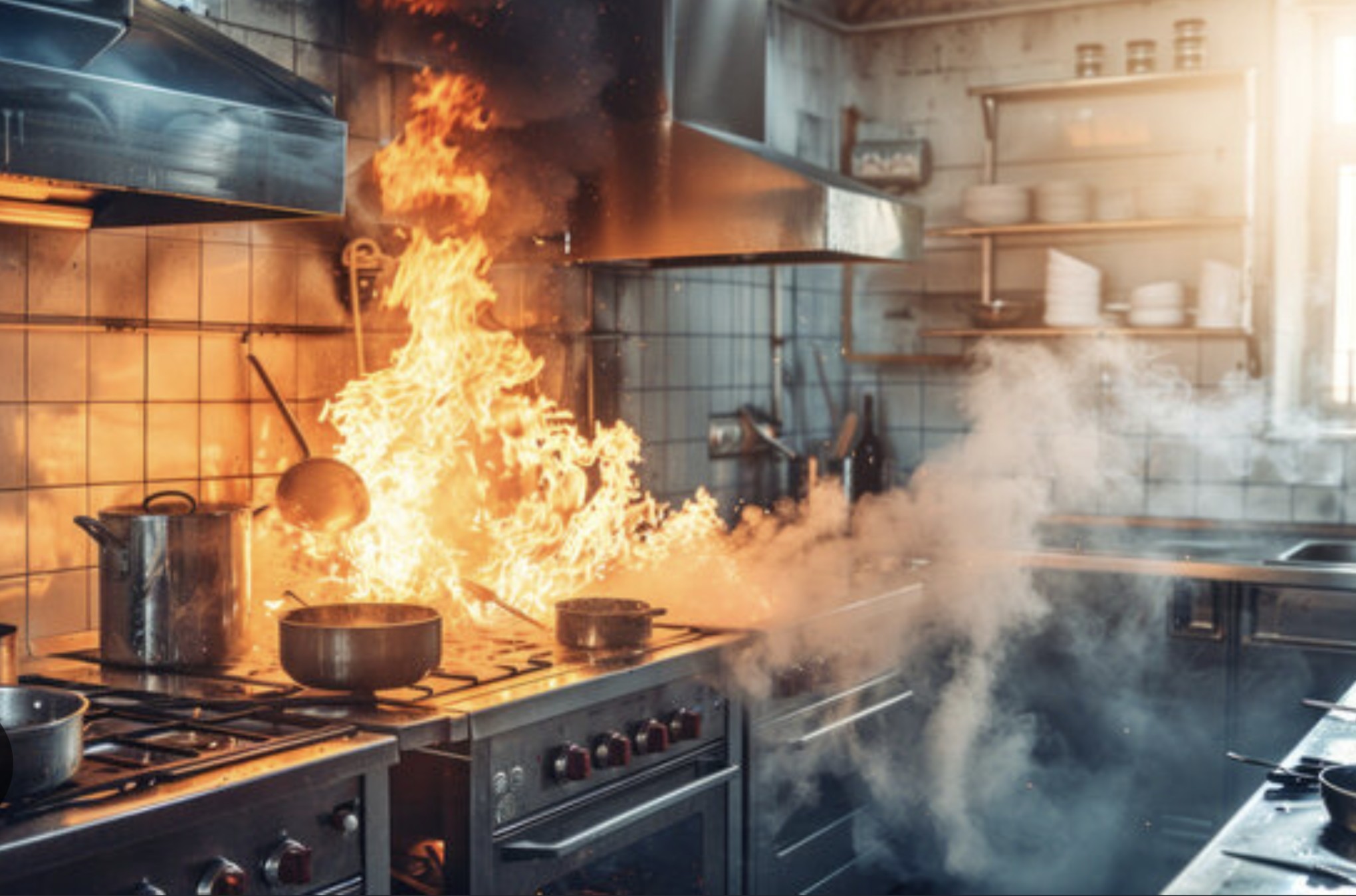 Fire in a commercial kitchen - portable foam fire protection for industrial and residential settings